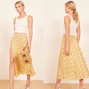 Reformation High Rise Midi Length Skirt Floral Zoe